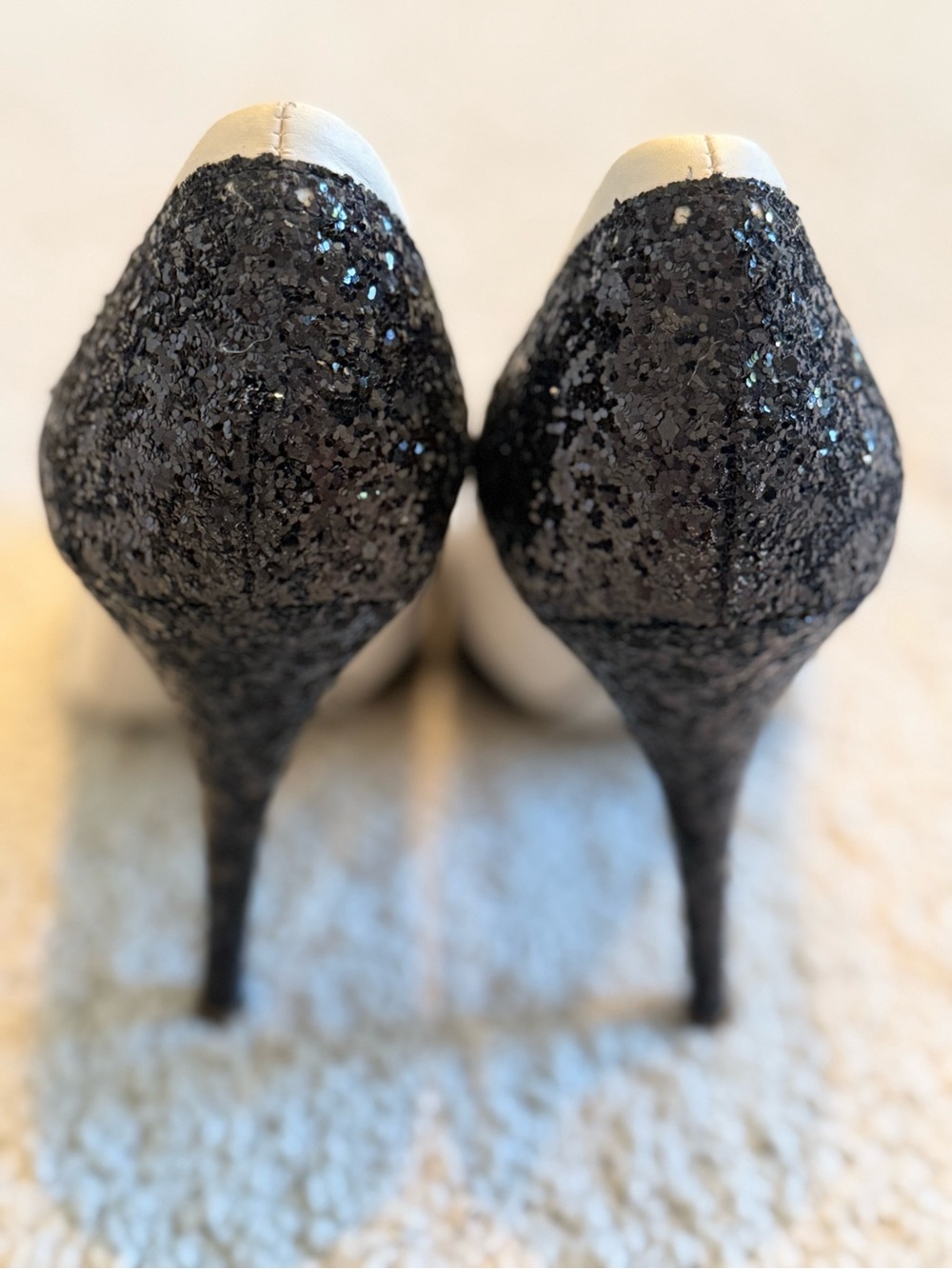 J. Crew Black Glitter and White Leather Tuxedo Cap-Toe Pumps - Picture 5 of 7